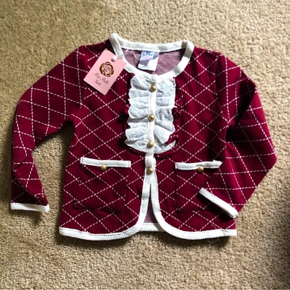 MIA BELLE GIRLS 2T/3T Diamond plaid ruffle bib blazer jacket